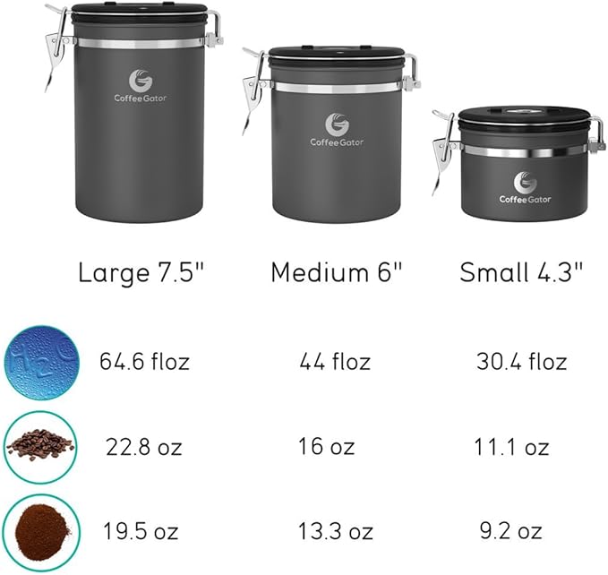 Coffee Gator Coffee Canister, 16oz Airtight Stainless Steel Kitchen Food Storage Container with Date Tracker, Scoop for Sugar,Grounds Coffee, Beans,Tea, Sugar, Cereal, Flour, Cookies Jars - Orange