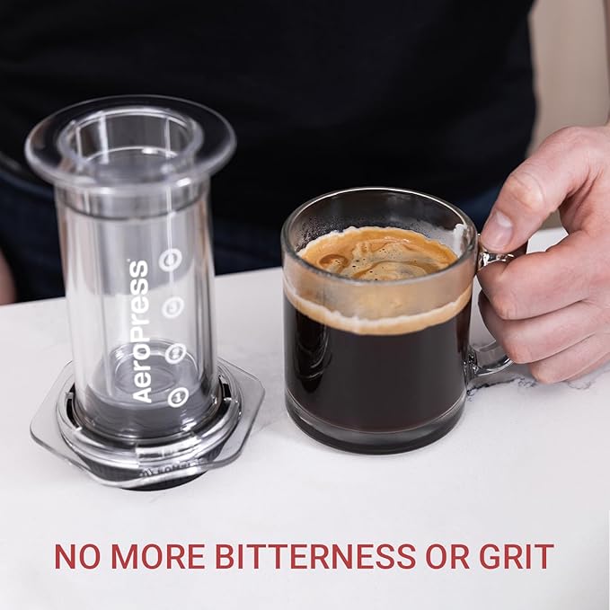 AeroPress Clear Coffee Maker and Carafe Bundle, French Press Coffee Maker, Premium Coffee Press for Smooth Coffee Without Grit or Bitterness, Small Portable, Ideal for Camping & Travel