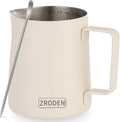 Milk Frothing Pitcher, 12oz Espresso Steaming Pitchers Stainless Steel Milk Coffee Cappuccino Barista Steam Pitchers Milk Jug Cup with Decorating Pen Latte Art, Matte White