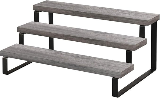 YINMIT Wooden Display Riser Stand, Tiered Perfume and Cologne Organizer Stand, 3 Tier Spice Rack Organizer, Rustic Display Shelf for Candles (3 Tier,Grey)