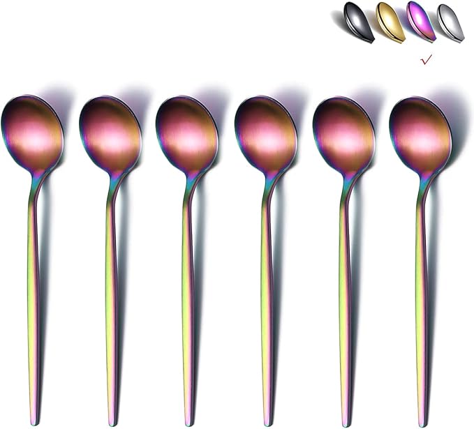 Matt Rainbow Teaspoons 6 Piece, 6.6'' - Stainless Steel, Colorful, Dishwasher Safe