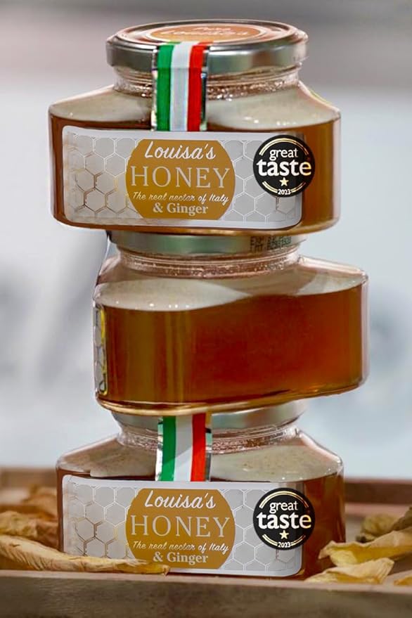 Louisa's Acacia Ginger Honey | Multi-Award-Winning Italian Raw & Pure Honey | Natural Root Ginger Infusion | GMO, Gluten & Allergen Free | Immune Boosting | 350g