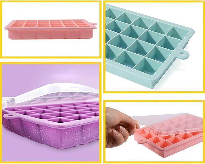 Ice Cube Tray, 3 Pack Silicone Ice Cube Molds, Ice Cube Trays, Silicone Ice Trays, Easier to Release, BPA Free for Alcohol/Coffee/Beverages (Pink, Light blue, Purple)