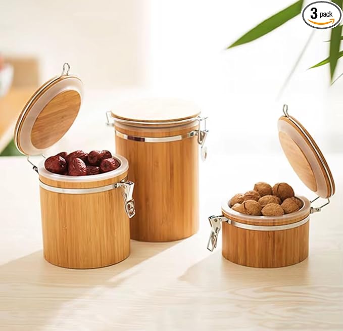 Nature’s Pantry Gift Set – 3 Bamboo Airtight Canisters for Tea, Coffee & Sugar – Storage Jars with Chalk Labels & Marker – Premium Sage Green Gift Box