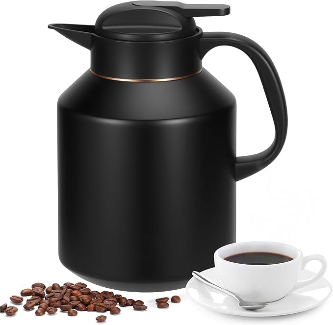 70 oz Thermal Coffee Carafe Insulated for Keeping Hot and Cold, Stainless Steel Thermal Coffee pot for Coffee, Tea, Water for Parties, Black
