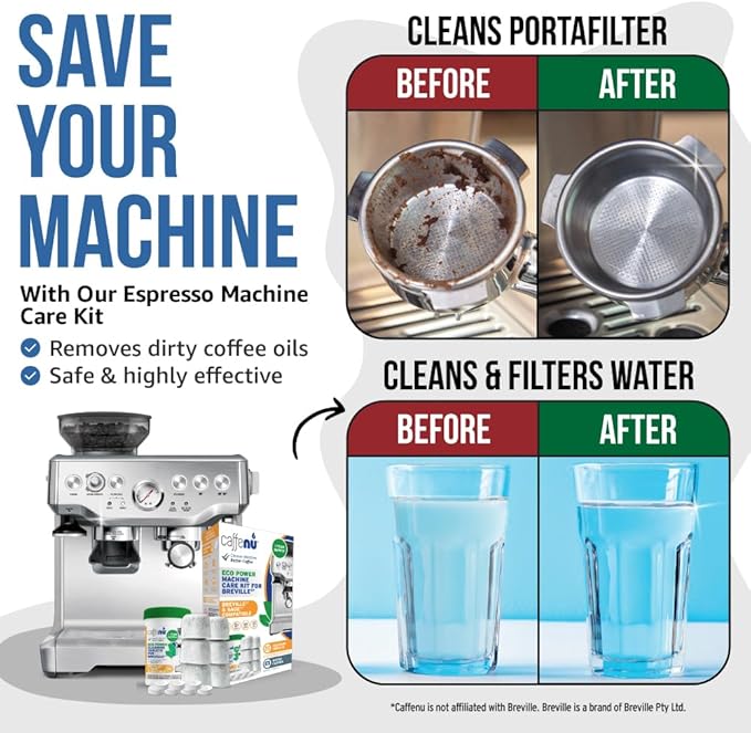 Caffenu Breville Compatible Cleaning Tablets & Water Filter. 52 Espresso Machine Cleaning Tablets & 6 Breville Filters for Espresso Machine. Removes Build-up & Filters Water Impurities. Years Supply.