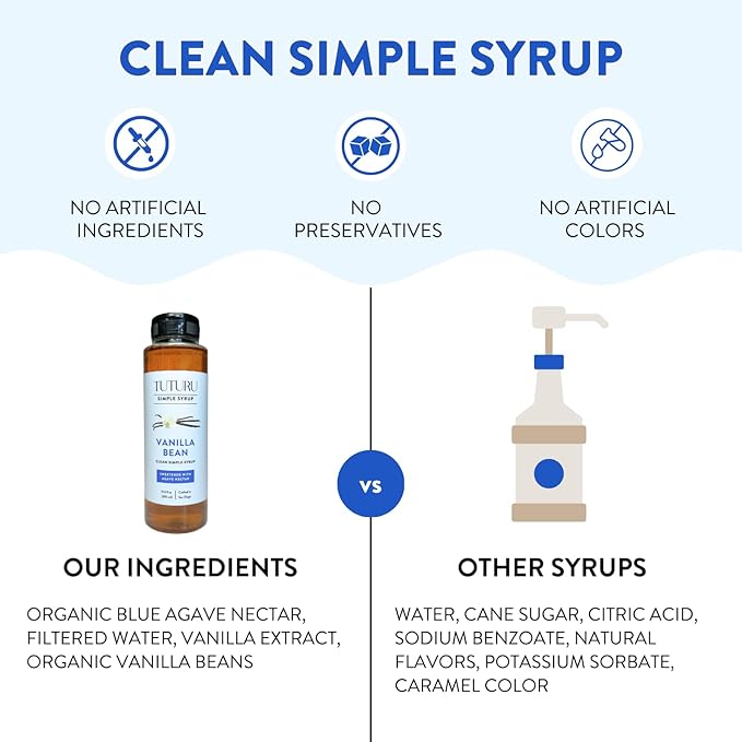 Vanilla Bean Agave Simple Syrup for Coffee & Cocktails - Sweetened with Organic Agave Nectar - Infused with Real Vanilla Bean - 13.5 oz