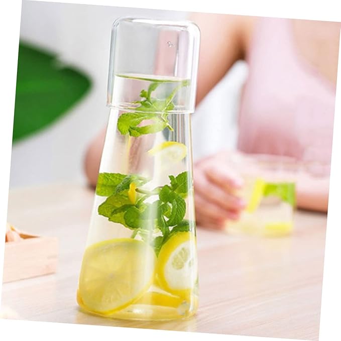Large Capacity Glass Bedside Water Carafe and Cup Safe Glass Pitcher for Iced Coffee Juice Tea Home and Office Use