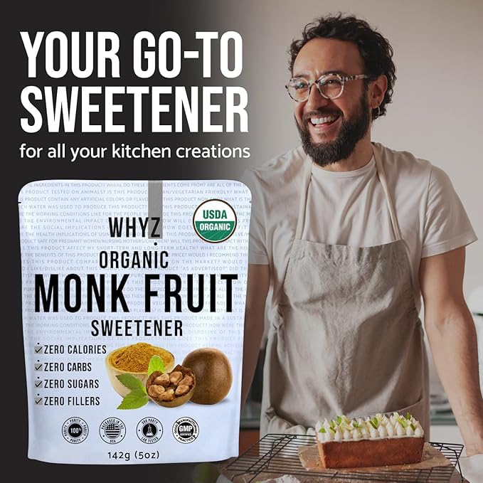Organic Monk Fruit Extract, 5 oz, Pure Monk Fruit Sweetener Organic No Erythrytol and Zero Calorie, Sugar Substitute, Powdered Monkfruit Sweetener Keto and Paleo Diet Friendly, 458 Servings