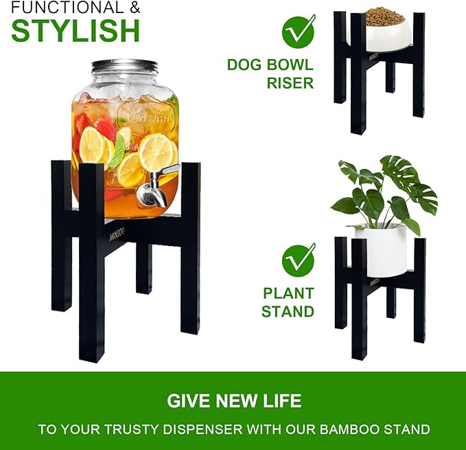 Adjustable Drink Dispenser Holder - Stand for 6-11" Dispenser, Fits 1-3 Gallon Glass Water Jar, Black