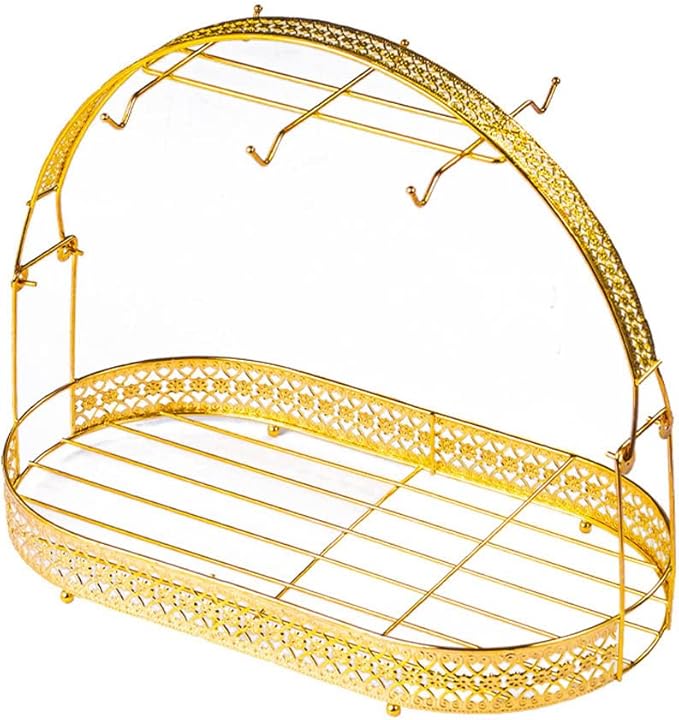 Mug Holder Coffee Cup Rack Stand Dishes Organizer Wrought Iron Drainer Storage Drying Rack for Counter Cabinet Table Kitchen Restaurant Office (Gold A)