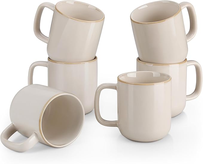 vancasso Coffee Mugs Set of 6, 12 Oz Ceramic Coffee Cups with Handle, Ceramic Unique Glaze Coffee Cup for Cappuccino, Latte, Tea, Cocoa, Dishwasher & Microwave Safe Gift Sets, Beige, Series PLAYA
