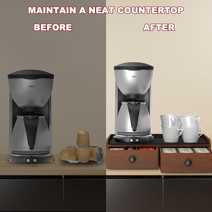 Wooden Coffee Pod Holder & Organizer - Coffee Station Organizer for Counter, Coffee Pods and Tea Organizer Holder Compatible with Keurig Pod & K-Cup | 30 Pod Capacity