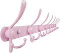 Dseap Coat Rack Wall Mount - 29.5” Long 8-Tri-Hooks Heavy Duty Coat Hanger Rail Wall Hooks for Hanging Coats Hats Clothing Clothes Purse Mudroom Entryway, Pink
