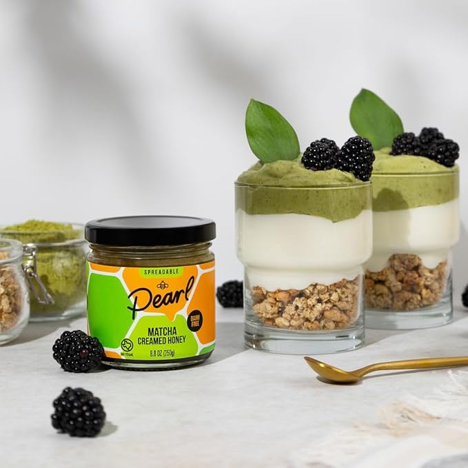 Pearl Honey Spreads - Organic Matcha Flavored Creamed Raw Honey - Chemical Free, Dairy Free, Soy Free & 100% Naturally Flavored |8.8oz Jar