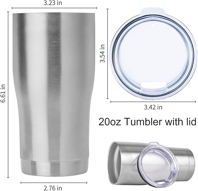 DOMICARE 20oz Tumbler with Lid Stainless Steel Tumblers Bulk, Double Wall Vacuum Insulated Coffee Travel Mug Powder Coated Tumbler, 4 Count (Pack of 1) Stainless Steel