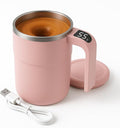 Electric Coffee Mug with a Built-in LCD Thermometer, Rechargeable Automatic Magnetic Self Stirring Coffee Mug, for Brewing Milk, Cocoa, Portable Travel Mug for Office Home, 380ml (Pink)