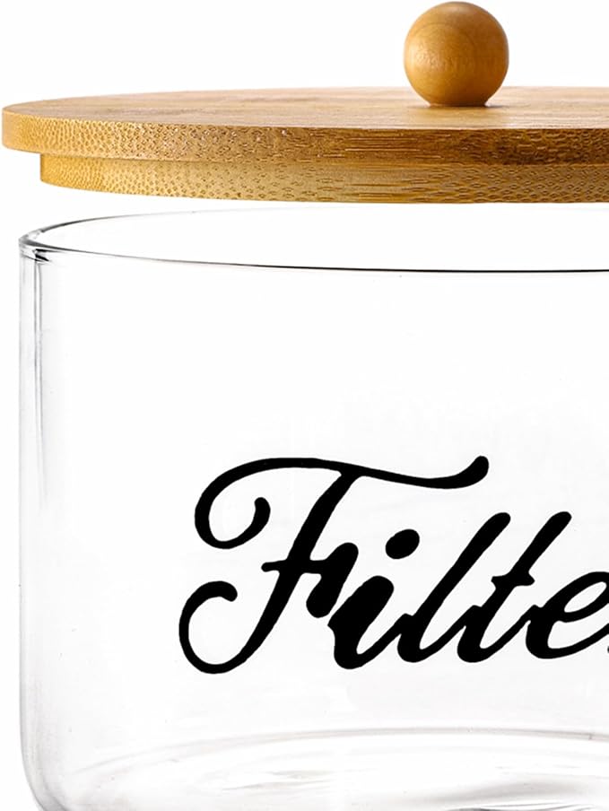 Coffee Filter Holder with Bamboo Lid, Farmhouse Coffee Filter Dispenser Basket for Counter, Glass Coffee Filter Storage Container for Coffee Pod and Filter, Coffee Bar Accessories