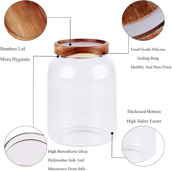 Glass Storage Jar, Food Storage Container/Canisters with Airtight Lid for Serving Tea, Coffee, Honey,.Spice, Perfect as a Cereal Dispenser (6.3 inch high)