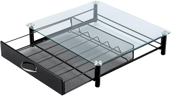 Restaurantware Restpresso 15.2 x 13.6 x 3.4 Inch Coffee Capsule Drawer, 1 Heavy-Duty Pod Drawer - Holds 36 K-Cups, Glass Top, Iron Espresso Pod Organizer, Mesh Tray, Pods Not Included