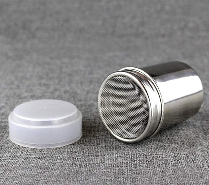 Powder Sugar Shaker with Lid - Stainless Steel Fine Mesh Shaker Cinnamon Icing Sugar Powder Cocoa Flour Chocolate Coffee Sifter Sprinkler Dredgers for Coffee Cappuccino Latte