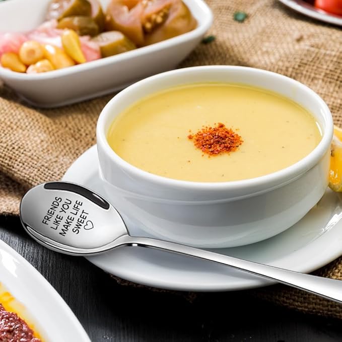 Friends Like You Make Life Sweet Engraved Stainless Steel Spoon, Cute Love Heart Engraved Spoons for Having Coffee Tea, Christmas Birthday Gifts for Coffee Tea Lover Friends Family Bestie