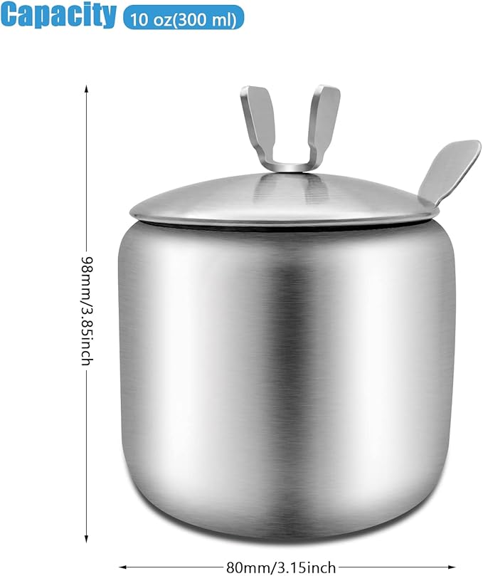 Stainless Steel Sugar Bowl Coffee Seasoning Jar Condiment Pot Spice Container Canister with Handle Cruet with Lid and Spoon…