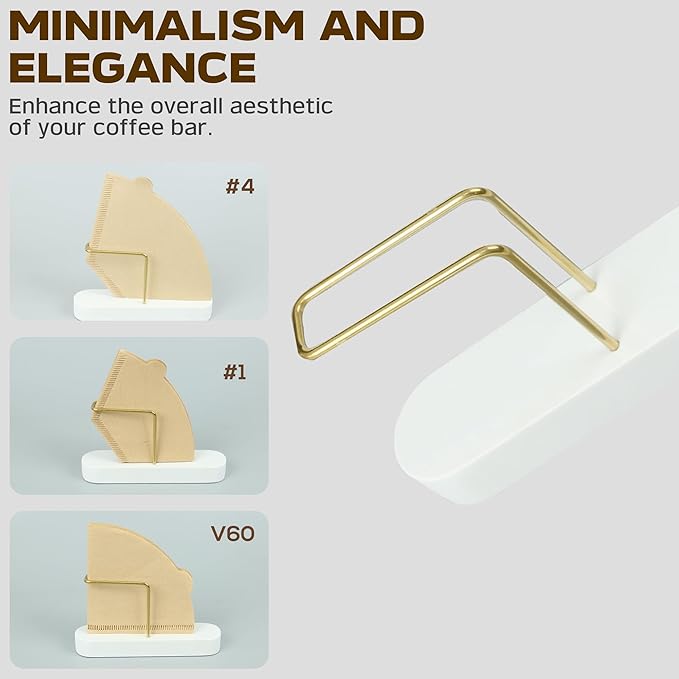 Coffee Filter Holder Storage, Marble & Brass Rack Coffee Filter Container for Coffee Bar/Home/Office, Compatible with #1/#2/#4/V60 Coffee Filter