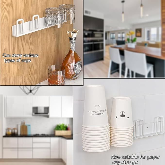 2pcs Cup Holder Wall-Mounted Mug Hook Coffee Cups Holder no Drilling Coffee Mug Rack with 4 Cup Holders Rack for Kitchen/Living Room/Office (White)
