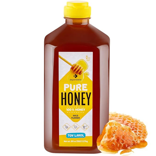 Dependable Food Raw Honey - 5 Lb. - Squeeze Bottle - 100% Pure, Raw, All Natural, Wildflower Honey - Hive to Bottle - 80 oz