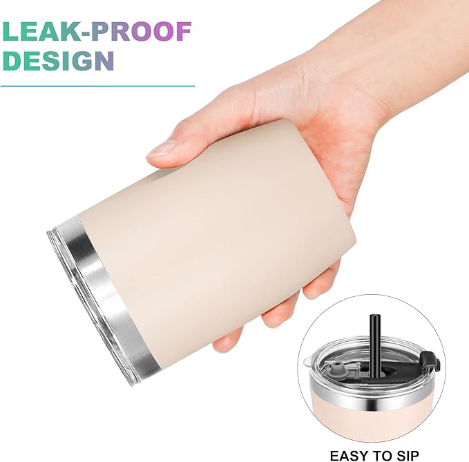 VEGOND Stainless Steel 12 oz Tumblers bulk Vacuum Insulated Double Wall Travel Tumbler with Lid and Straw Reusable Tumbler,Beige 12 pack