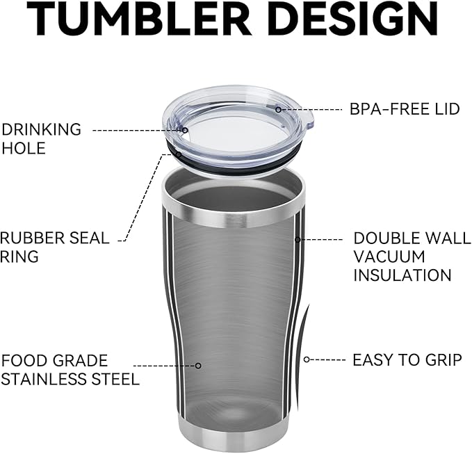 DOMICARE 20oz Tumbler with Lid Stainless Steel Tumblers Bulk, Double Wall Vacuum Insulated Coffee Travel Mug Powder Coated Tumbler, 8 Count (Pack of 1) Black