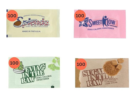 Sugar Packets Variety Pack - 400 Count Assorted Pack with Stevia, Cane Sugar & Substitutes – Individual Sweeteners for Coffee Station, Stvia, Home, Office & Travel