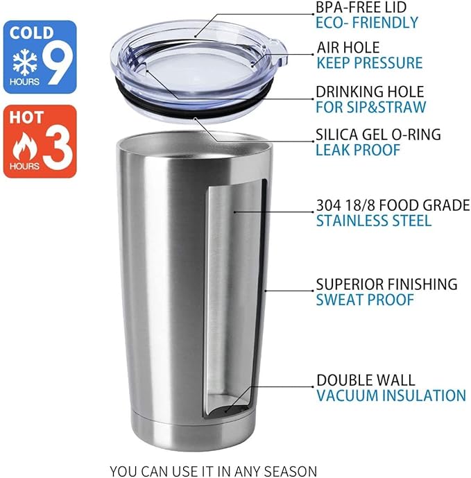 HASLE OUTFITTERS 20oz Tumblers Stainless Steel Mugs with Lid Double Wall Vacuum Insulated Coffee Cups for Cold & Hot Drinks (20oz-Stainless Steel, 12 Pack)