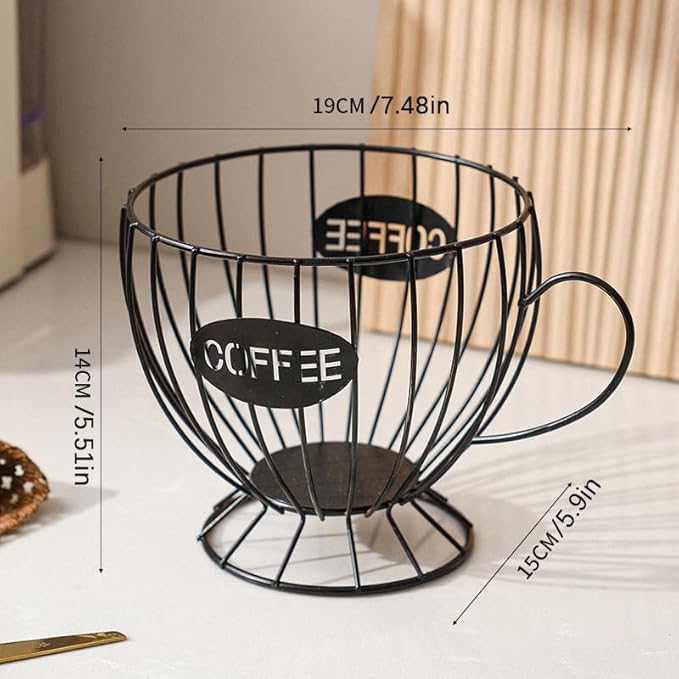 Coffee Pod Holder,Large K Cup & Capsule Storage Organizer, Tea Cup Coffee Capsule Basket, Metal Coffee Bar Organizer for Kcup Kitchen Dinning Room Office Home Cafe Hotel (Black)