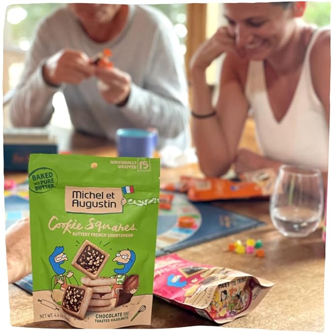 Michel et Augustin Cookies, Individually Wrapped Snacks, 3 Pack, Gourmet Milk Chocolate & Hazelnut Shortbread, 15 French Butter Cookies per bag