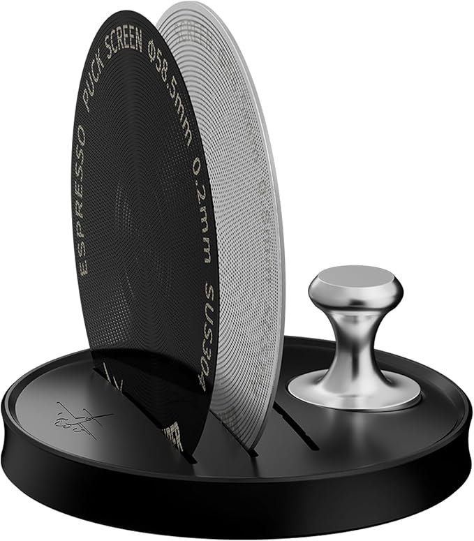 MHW-3BOMBER 58mm Espresso Puck Screen - 0.2mm Ultra Thin Espresso Puck - Metal Reusable Coffee Filter for Portafilter Basket 58mm - Puck Screen with Stand 3 Pack FG7052-OS