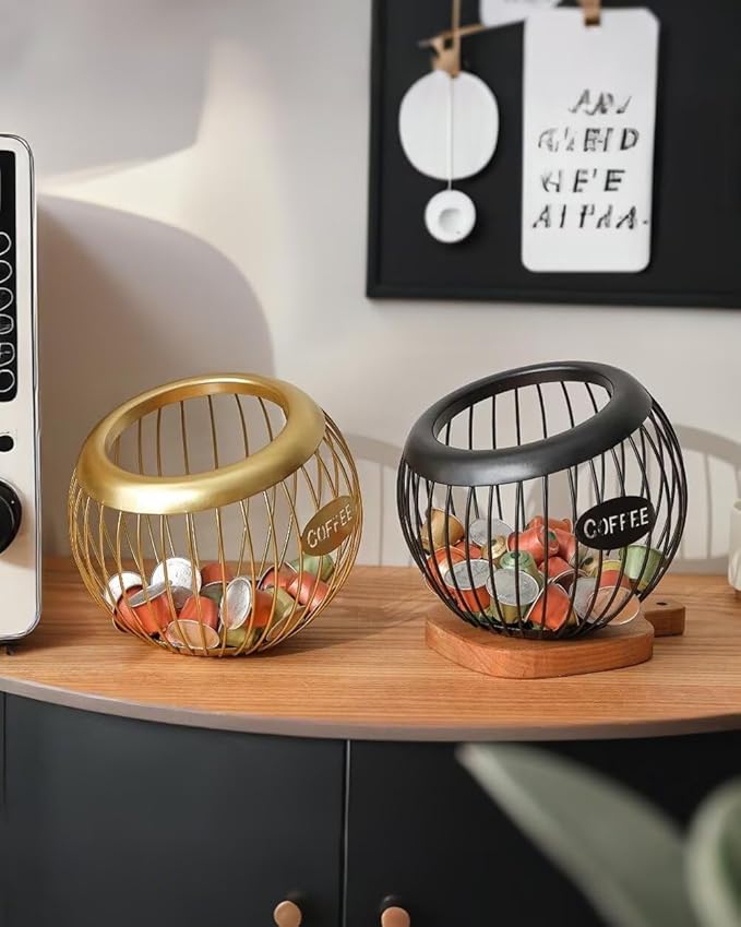 Coffee Pod Holder Large Capacity Coffee Pod Storage Metal Kitchen Countertop Organizer for Home Office Gold A