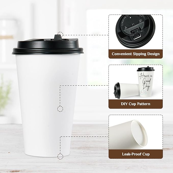 Vplus 500 Pack 16 OZ Paper Coffee Cups, Disposable 16 OZ Coffee Cups With Lids, Cold/Hot Drinking, For Home, Traveling, Stores, Office, And Events