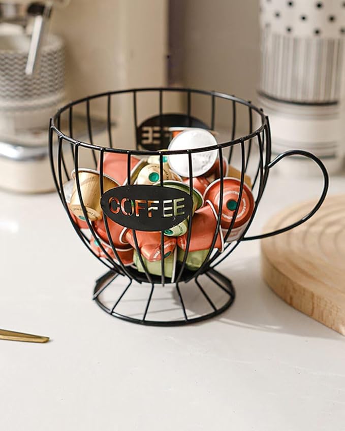 Coffee Pod Holder Large Capacity Coffee Pod Storage Metal Kitchen Countertop Organizer for Home Office Black