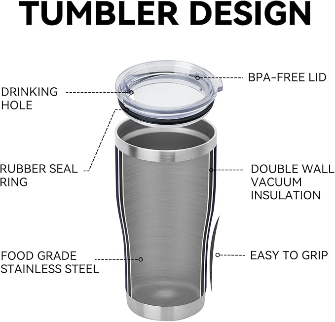 DOMICARE 20oz Tumbler with Lid Stainless Steel Tumblers Bulk, Double Wall Vacuum Insulated Coffee Travel Mug Powder Coated Tumbler, 4 Count (Pack of 1) Navy