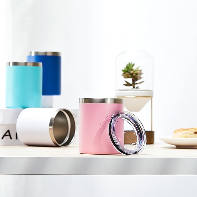 MEWAY 12oz/8Pack Insulated Stainless Steel Reusable Mug, Double Wall Durable Coffee Cup, Powder Coat, For Coffee, Beer, Home, Office (Light Green, 8 Pack)