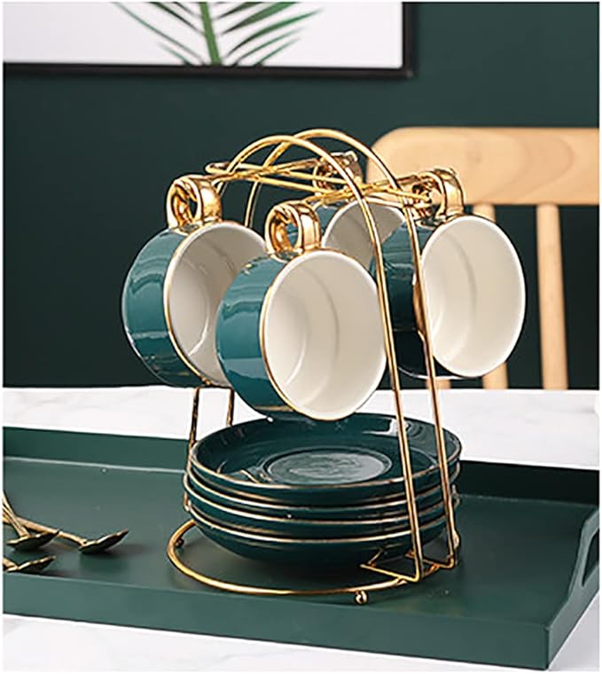 YY YEARCHY Coffee Mug Holder, Espresso Cups Holder Cup Drying Rack Cups Drainer Stand Metal Mug Tree Cups Organizer with 4 Hook Hangers for Kitchen Counter and Tea Party(Gold)