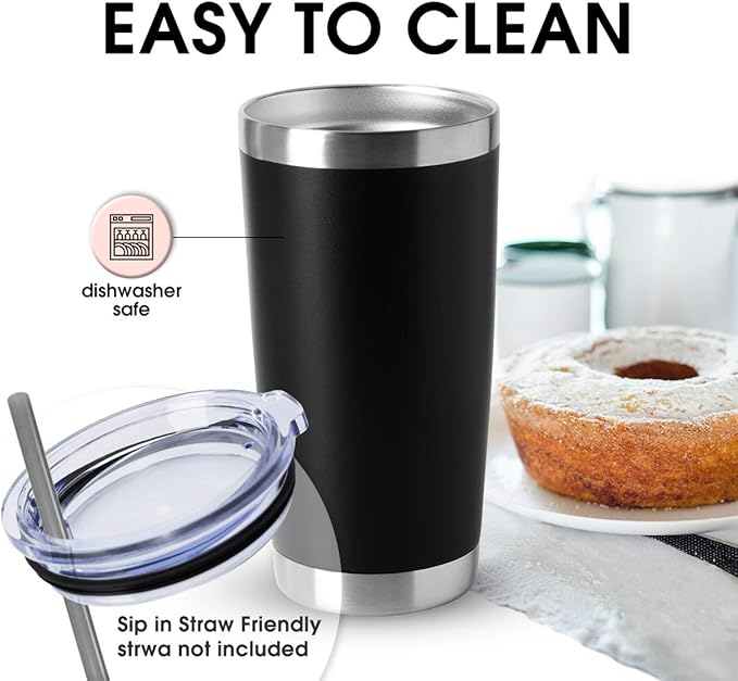 HASLE OUTFITTERS 20oz Tumblers Bulk Stainless Steel Cups with Lid Double Wall Vacuum Insulated Coffee Mugs for Cold & Hot Drinks 1 Pack, Black