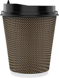 LITOPAK 80 Pack 10 oz Paper Coffee Cups, Insulated Ripple Wall Hot Coffee Cups with Lid and Straws, Brown Three Layer Insulated Hot Beverage Cups for Parties, Picnic, and Travel