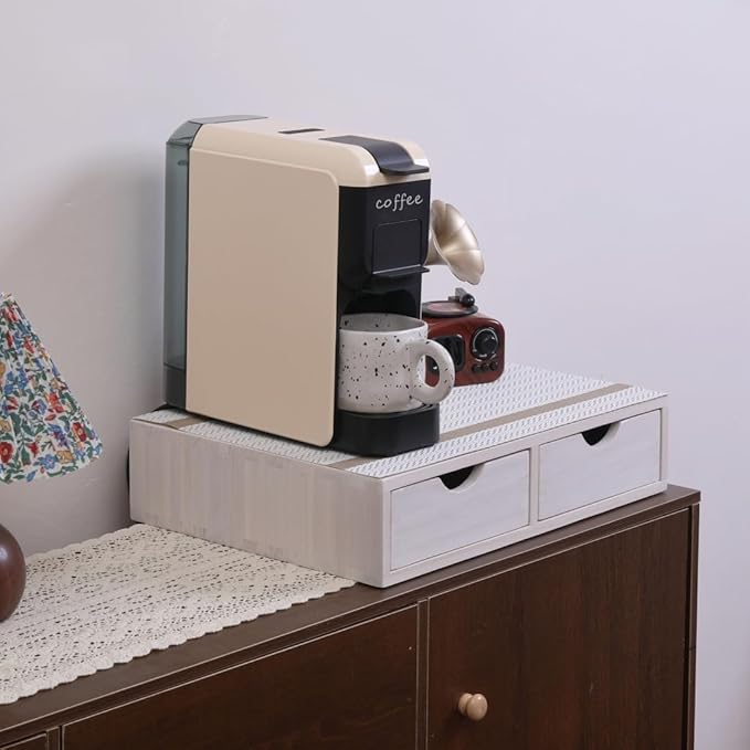 Kitchen Storage Organizer with 2 Drawers for Coffee Brew K Cup/Coffee Pod Holder - Office Organization Drawer for Desk, Multi-Purpose Mini Wood Cabinet Countertop Stand Shelf CF1D2C White