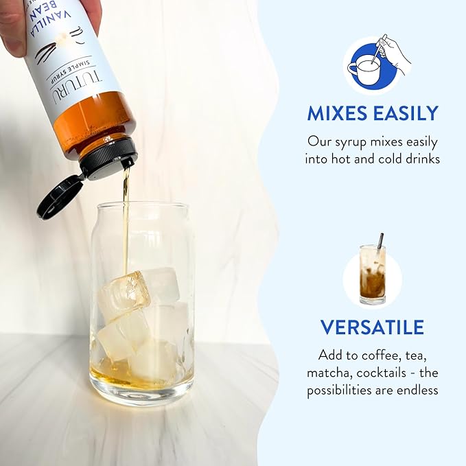 Vanilla Bean Agave Simple Syrup for Coffee & Cocktails - Sweetened with Organic Agave Nectar - Infused with Real Vanilla Bean - 13.5 oz