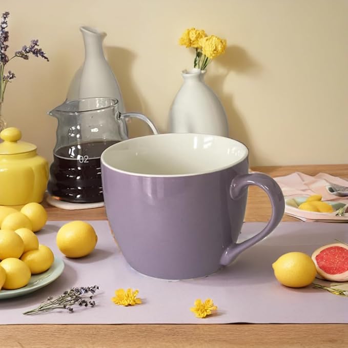 MECOWON 30 OZ Porcelain Coffee Mugs, Set of 2 Large Mugs for Soup, Cereal and Salad (Purple)