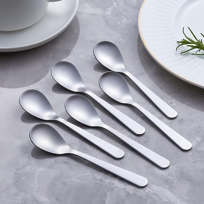 Demitasse Espresso Spoons, Stainless Steel Satin Finish Coffee Spoons, Mini Teaspoons, Sugar Spoons, 4.7-inch, Set of 6, Silver, 6-PIECE, 1