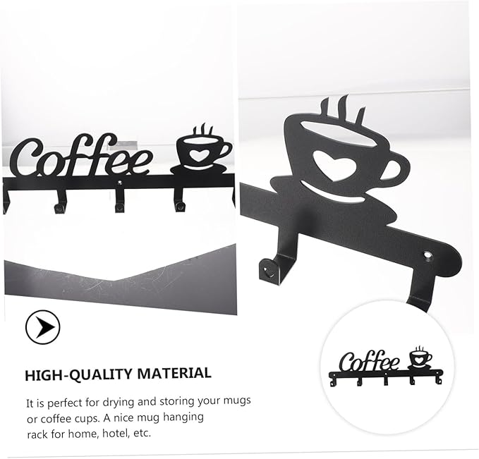 Metal Coffee Cup Hook Rack Decorative Mug Hanging Holder with Coffee Shape Design Easy Install Stable Storage for Kitchen Display and Organization